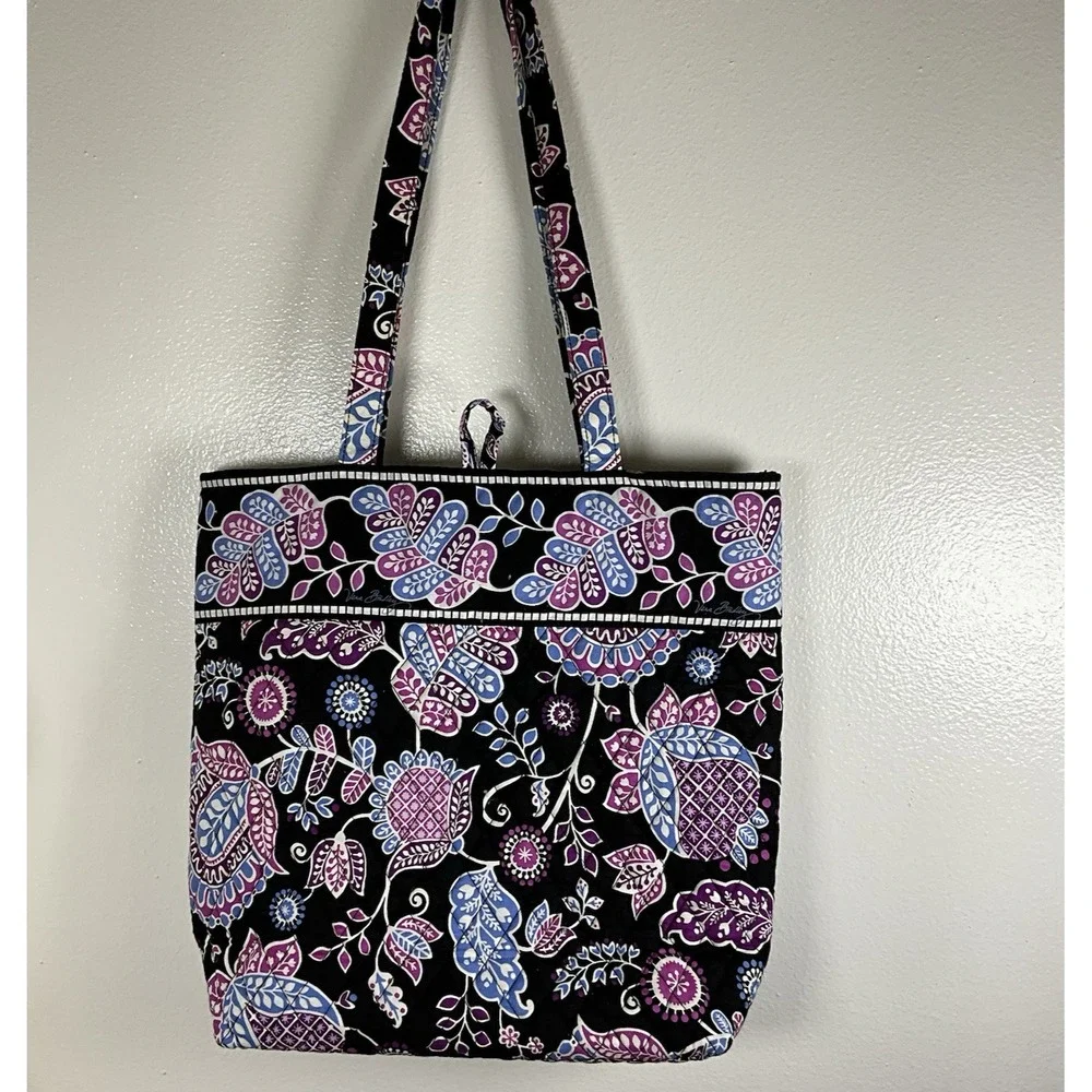 Vera Bradley Black‎ Floral Tote Handbag Checkered Inside Floral Toggle Closure